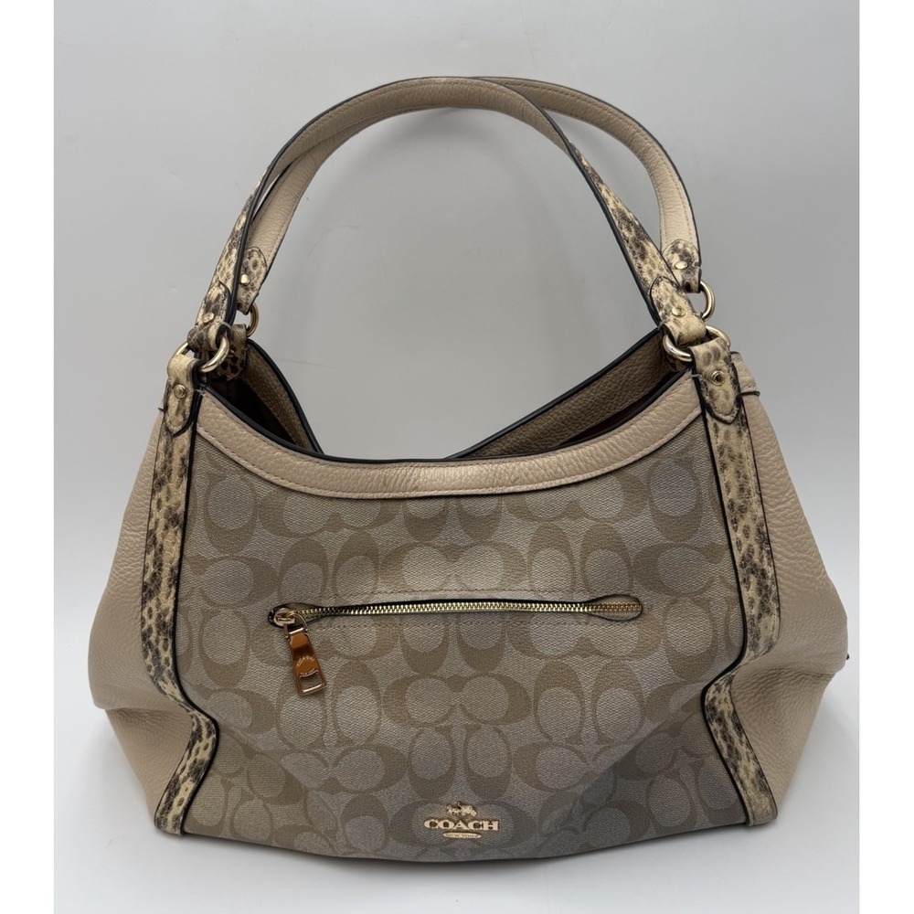Coach Kristy Leather Shoulder Bag Snakeskin Triple Compartment